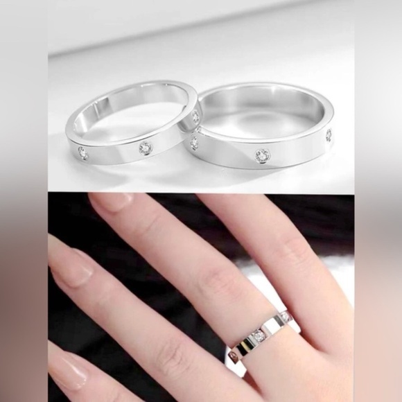 Silver Plated Stainless Steel Rhinestone Love Ring - Picture 1 of 2